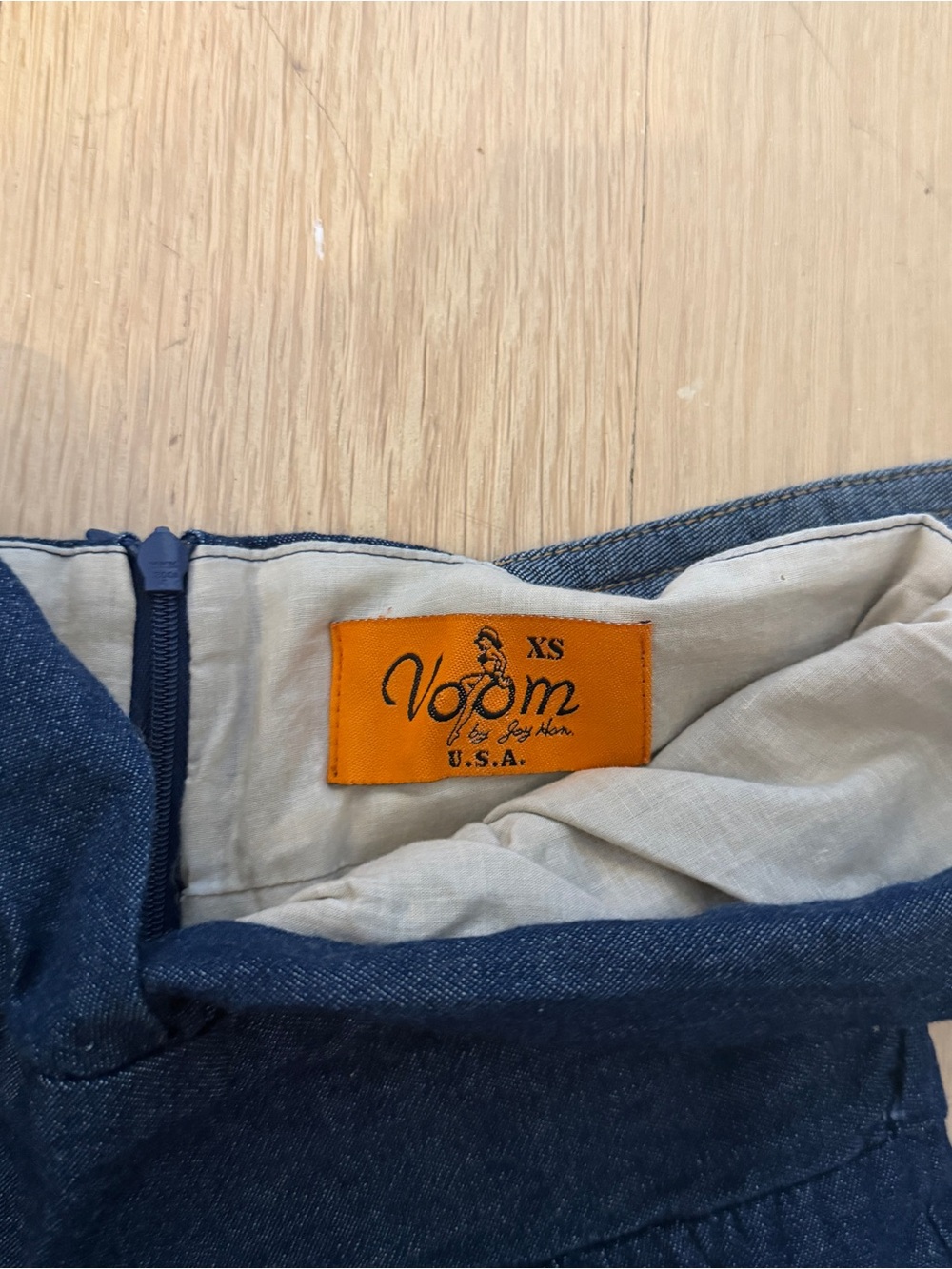 vintage navy blue denim mini babydoll dress with pockets - Picture 5 of 6